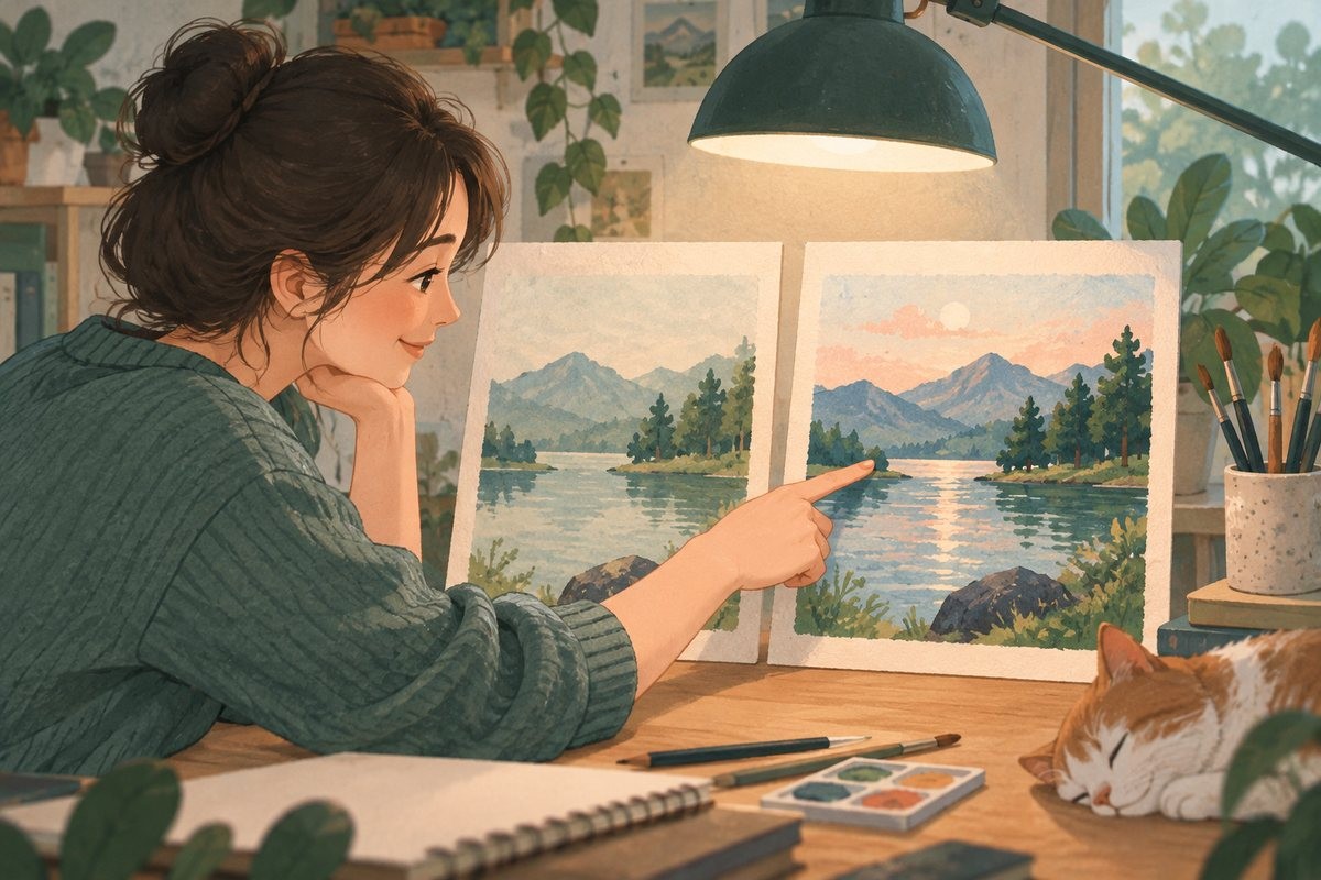 采用相近展示方式，描述一处可以观察的前后差异。