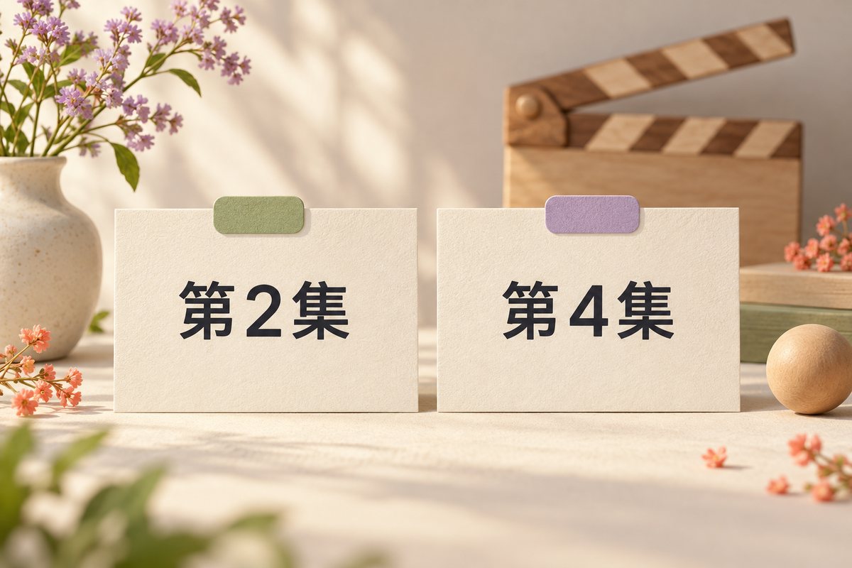 第2集和第4集两张进度卡并列,表示两位观众进度不同