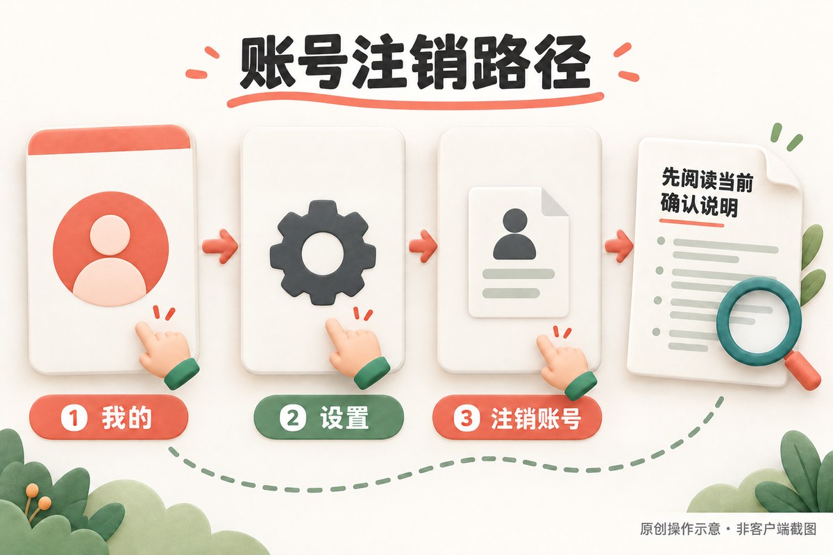 呗呗优选我的设置注销账号路径及阅读确认说明的原创示意